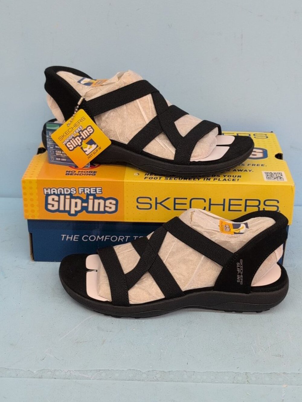 Skechers Hands Free Slip-Ins Reggae Slim Stretch Flex Women 7 Black 163460/BBK
